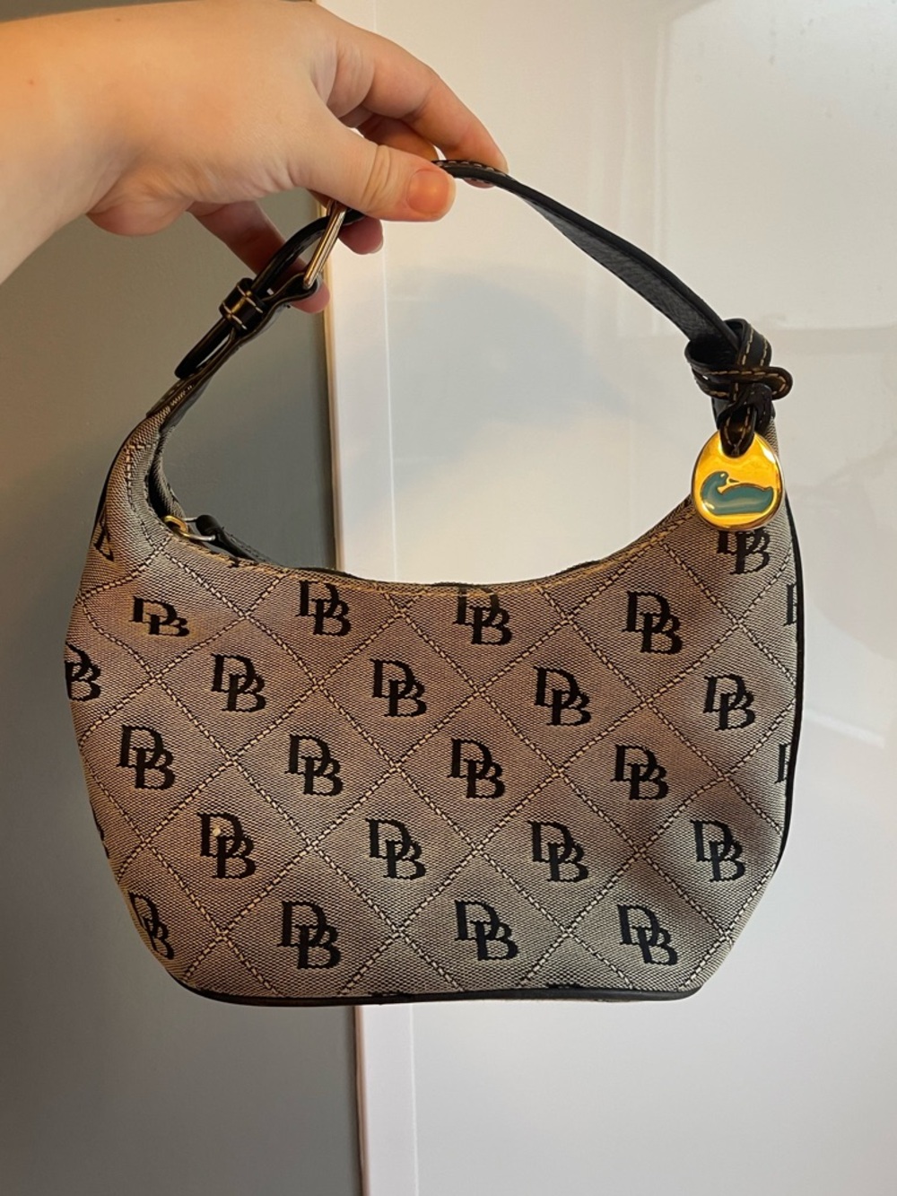 Dooney & Bourke Black Logo Jacquard Shoulder Bag with Gold Hardware